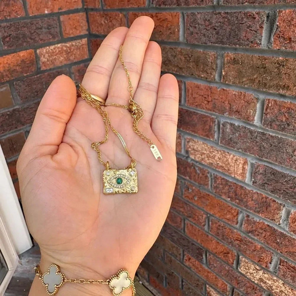 Malachite 18KGold Plated Stainless Steel Waterproof Protect Eyes Necklace - Picture 10 of 10